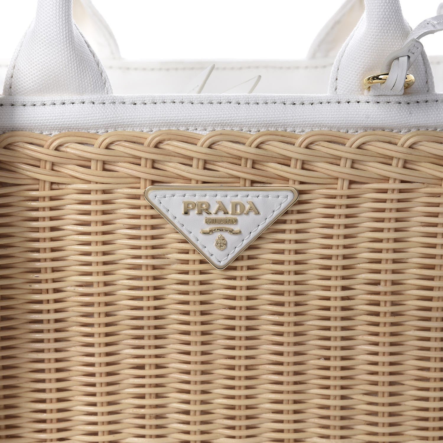 Prada Canvas Wicker Shoulder Bag White Tan 10 of 10