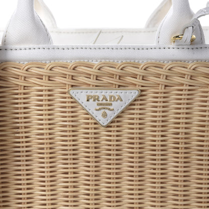 Prada Canvas Wicker Shoulder Bag White Tan 10 of 10