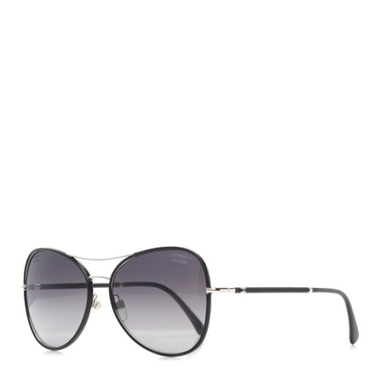 Chanel Metal Lambskin Polarized Pilot Fall Sunglasses 4227-Q Black 1 of 8