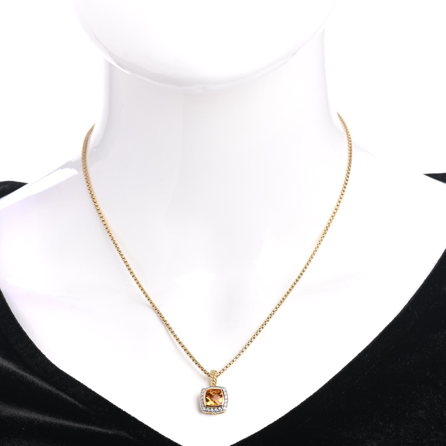 David Yurman 18K Yellow Gold Diamond Citrine 7mm Petite Albion Pendant Necklace 2 of 6