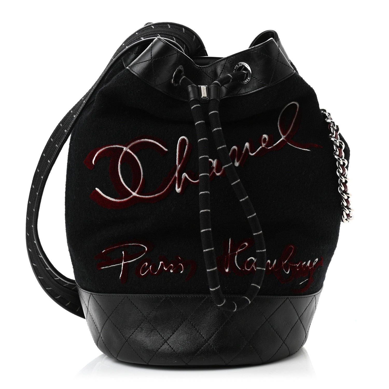 Chanel Wool Calfskin Embroidered Paris Hamburg Drawstring Backpack Black 1 of 10