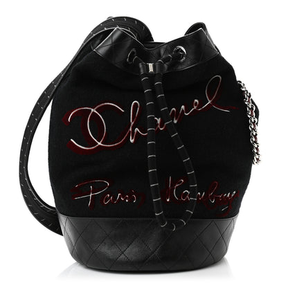Chanel Wool Calfskin Embroidered Paris Hamburg Drawstring Backpack Black 1 of 10