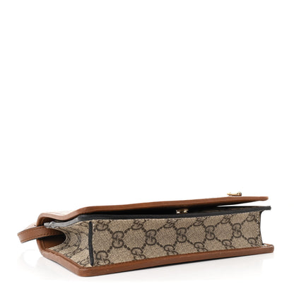 Gucci GG Supreme Monogram Textured Calfskin Emblem Super Mini Shoulder Bag Beige Dark Brown 4 of 12