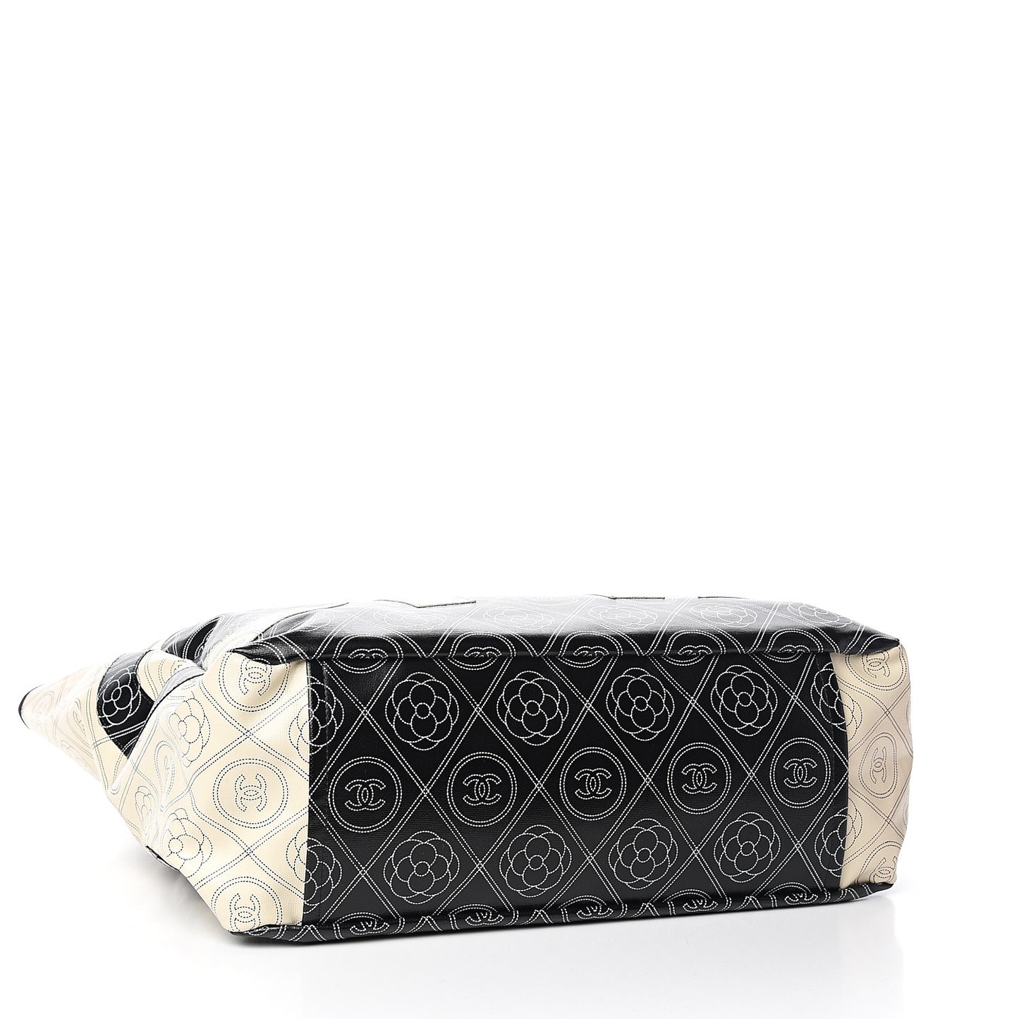 Coated Canvas Camellia Medium Shopping Tote Black Beige