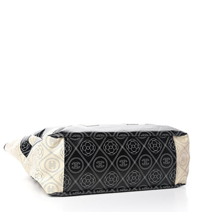 Chanel Coated Canvas Camellia Medium Shopping Tote Black Beige 3 of 9