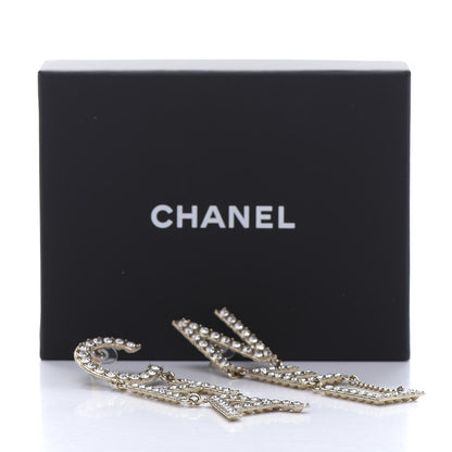 Chanel Crystal Cha-Nel Logo Drop Earrings Gold 5 of 5