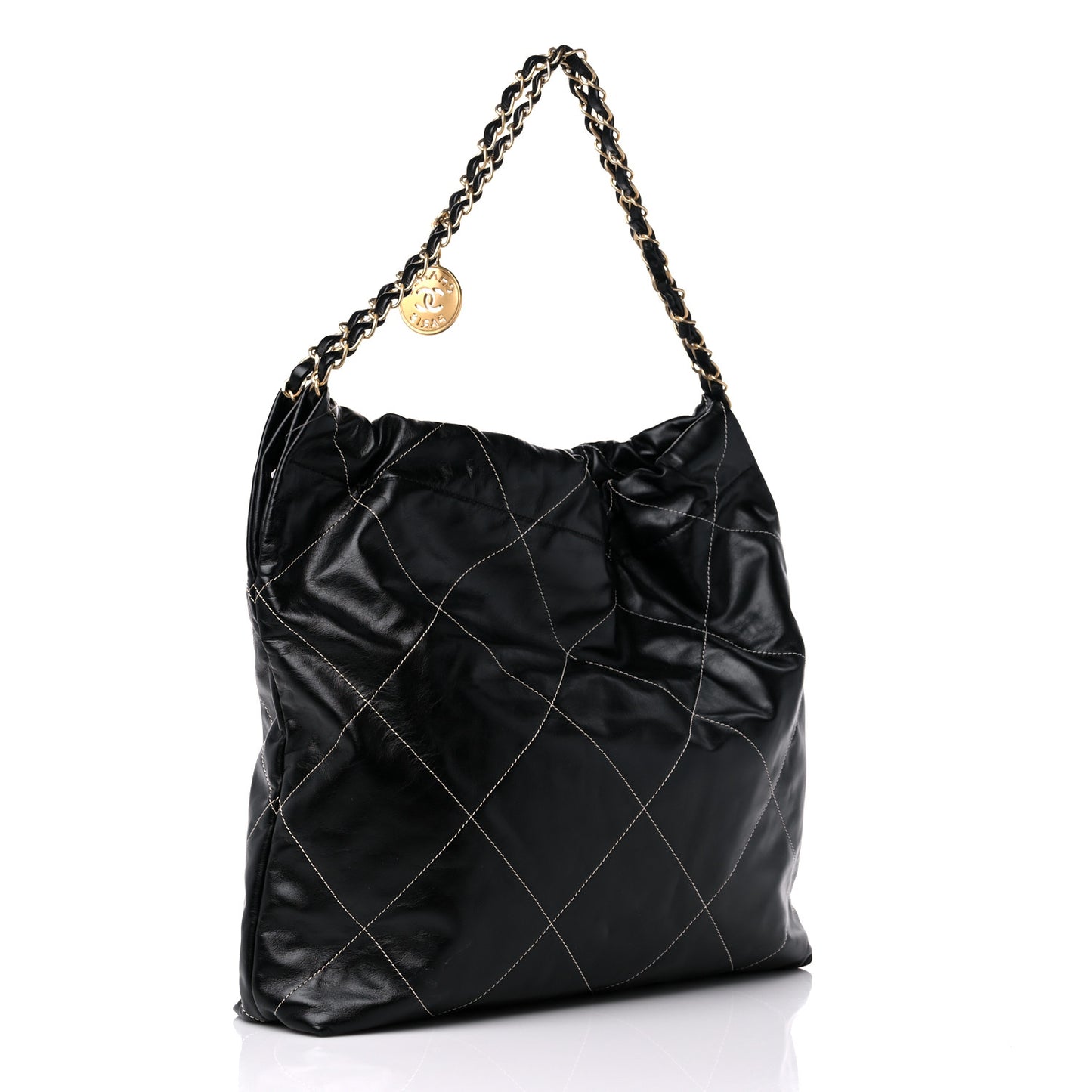 Shiny Calfskin Stitched Chanel 22 Black White