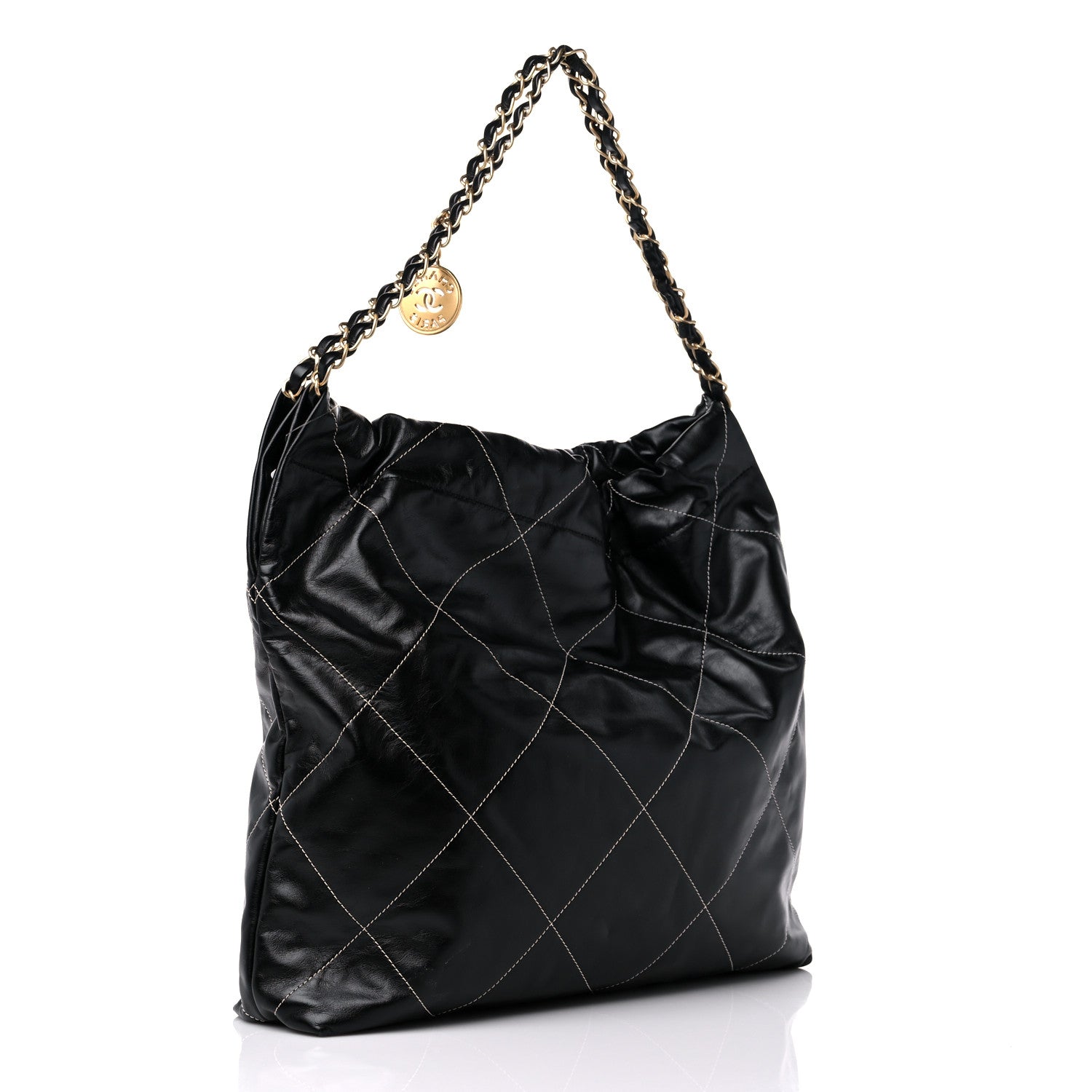 Chanel Shiny Calfskin Stitched Chanel 22 Black White 3 of 9