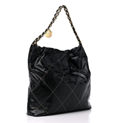 Chanel Shiny Calfskin Stitched Chanel 22 Black White 3 of 9