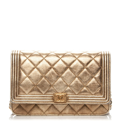 Chanel Metallic Distressed Calfskin Quilted Boy Wallet On Chain WOC Gold 1 of 9