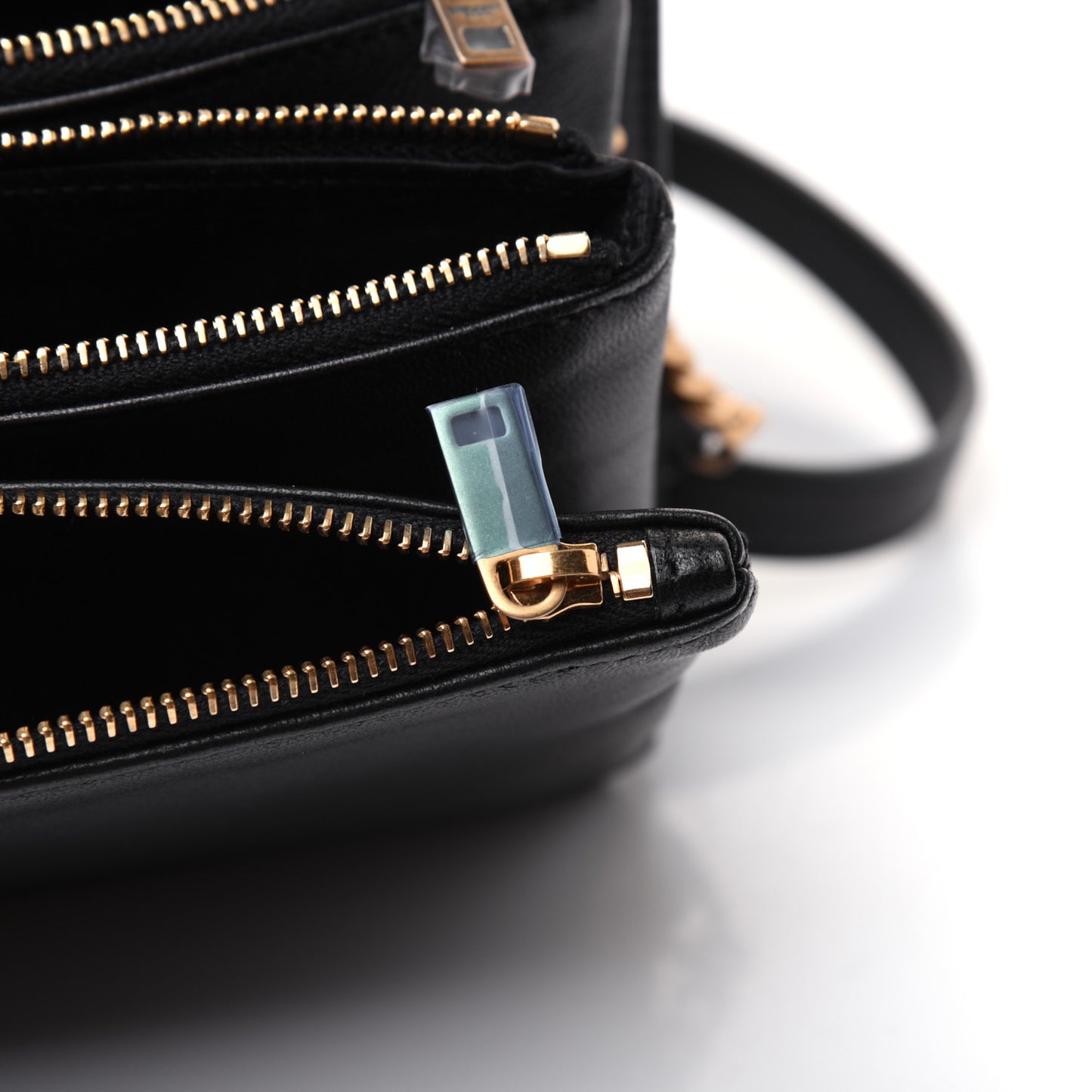 Lambskin Diamond Quilted Monogram Angie Chain Bag Black