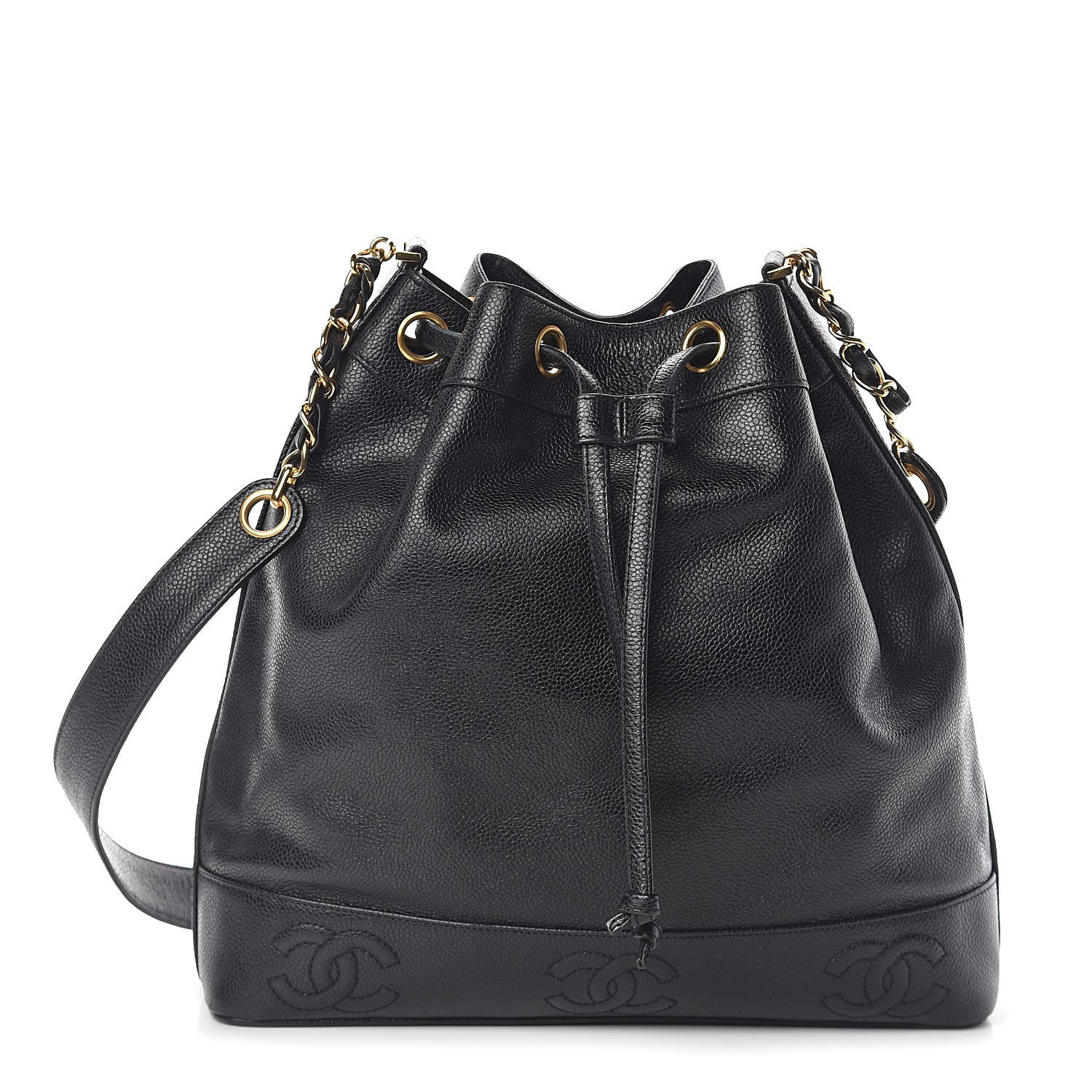 Chanel Caviar CC Drawstring Shoulder Bag Black 3 of 12