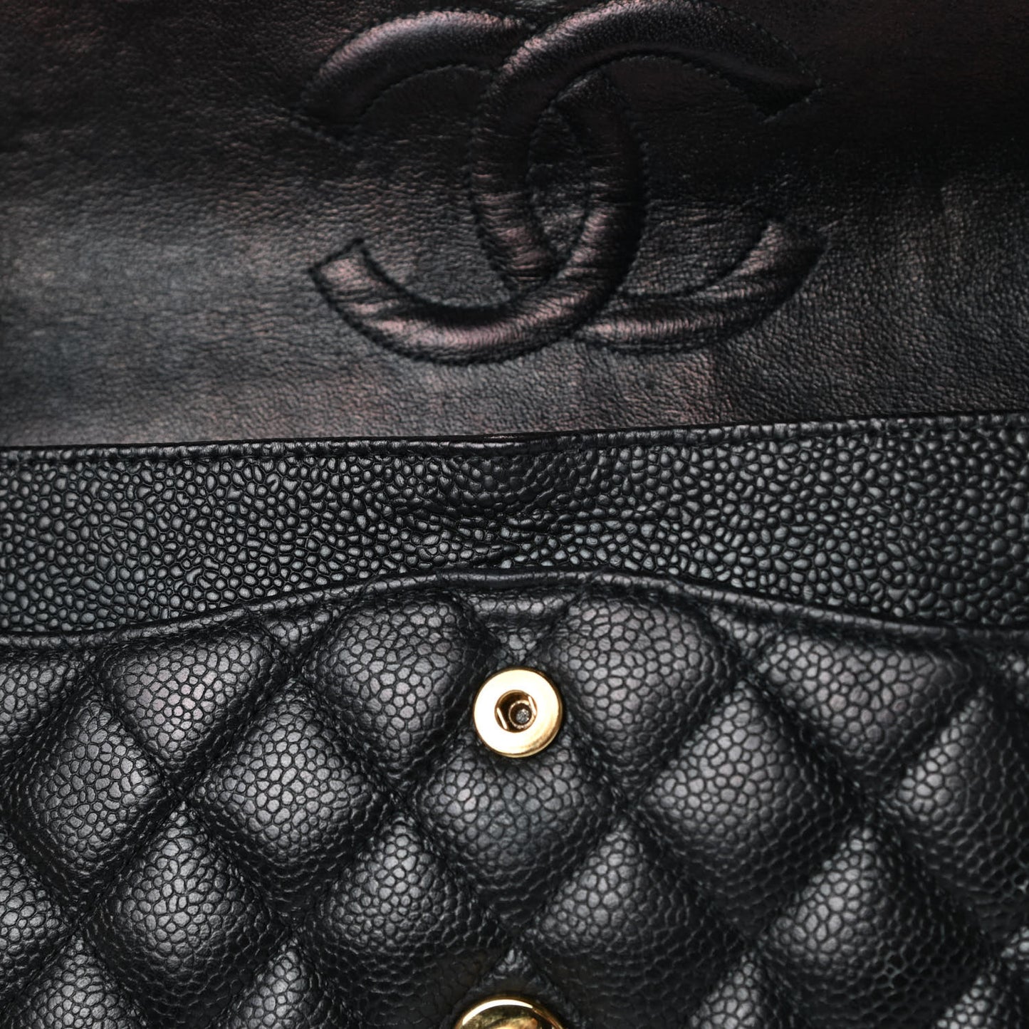 Caviar Quilted Medium Double Flap Black