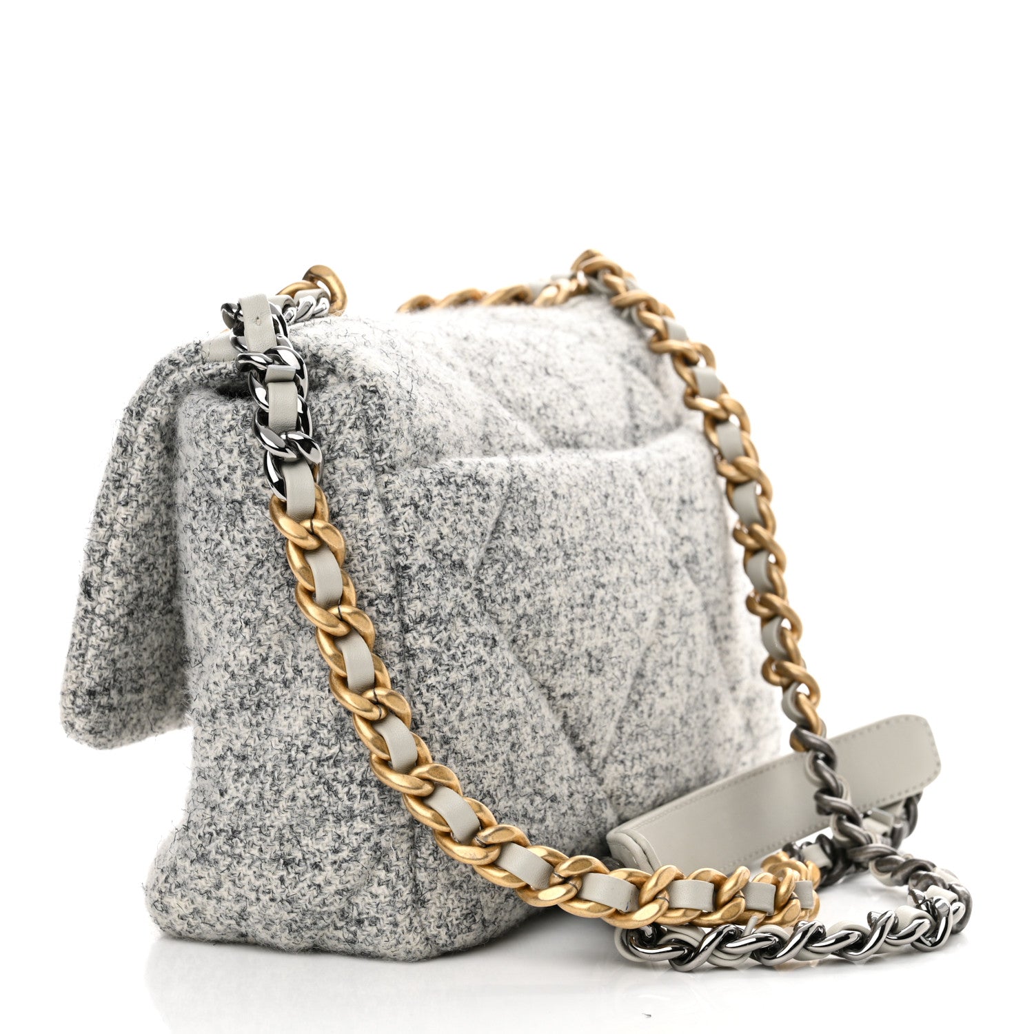 Chanel Tweed Quilted Medium Chanel 19 Flap Grey Ecru 3 of 11