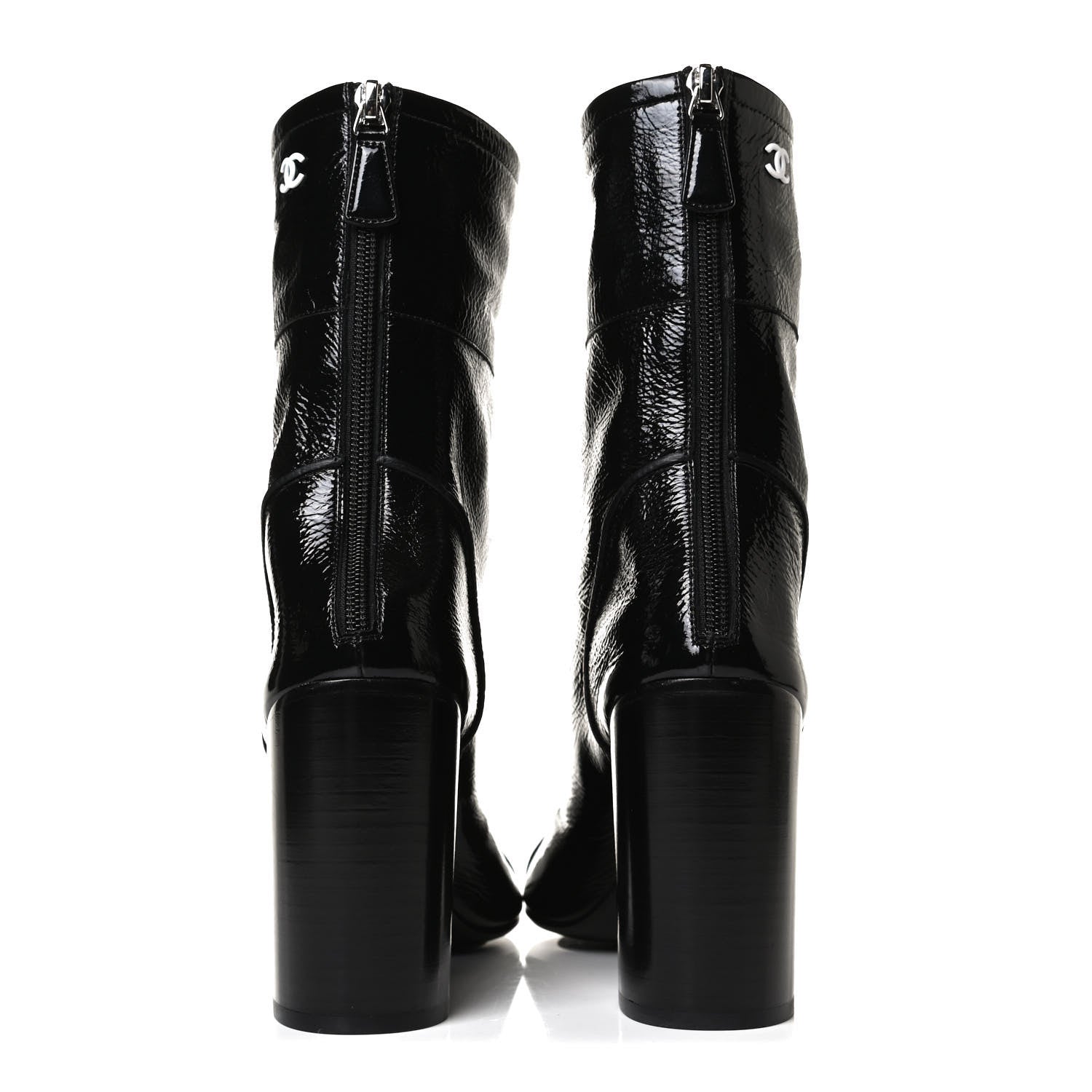 Chanel Shiny Crumpled Calfskin CC Cap Toe Short Boots 40.5 Black 6 of 13