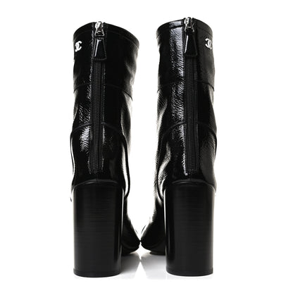 Chanel Shiny Crumpled Calfskin CC Cap Toe Short Boots 40.5 Black 6 of 13