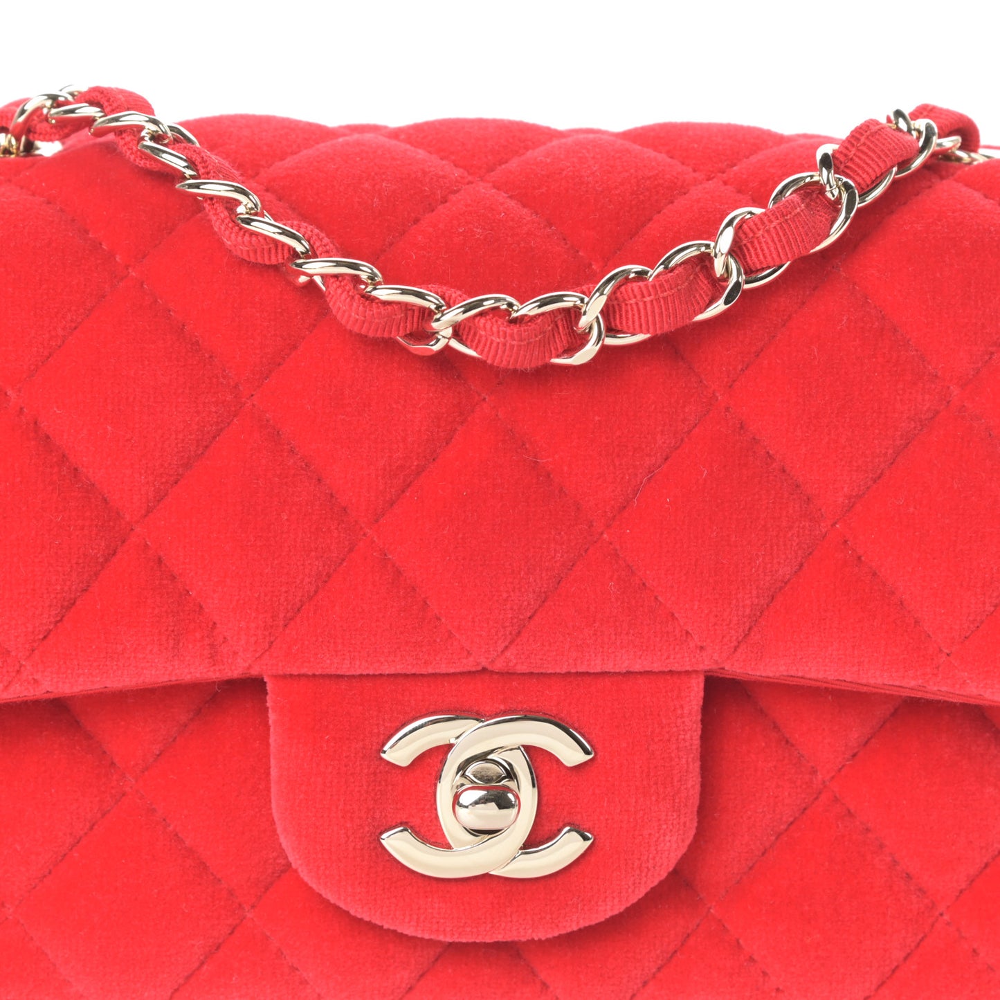 Velvet Quilted Mini Rectangular Flap Red