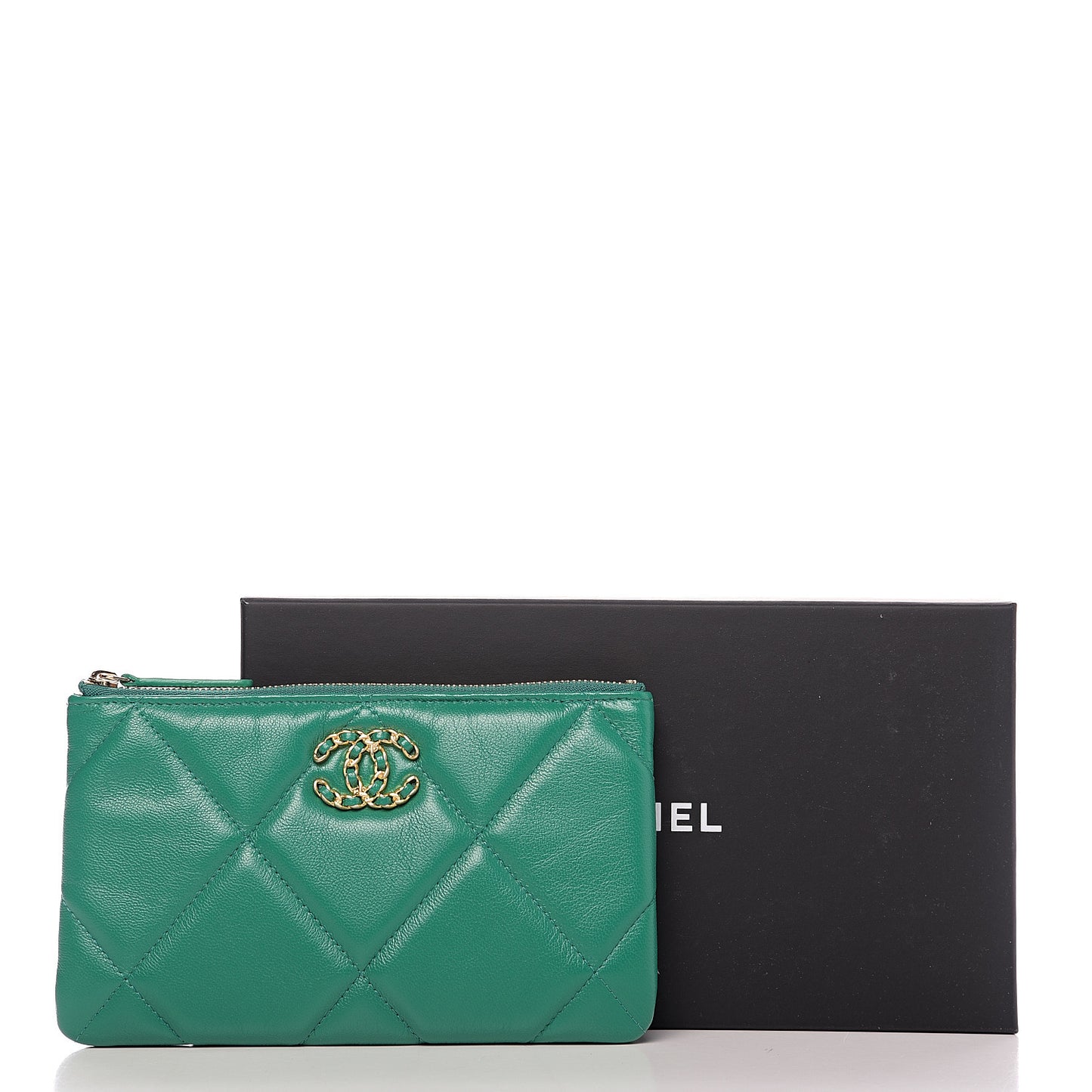 Goatskin Quilted 19 Cosmetic Case Green