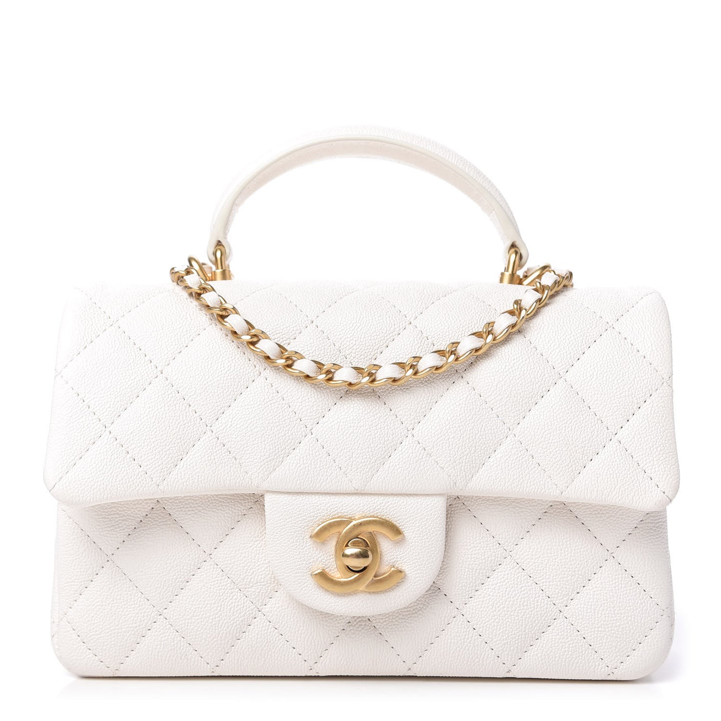 Caviar Quilted Mini Top Handle Rectangular Flap White