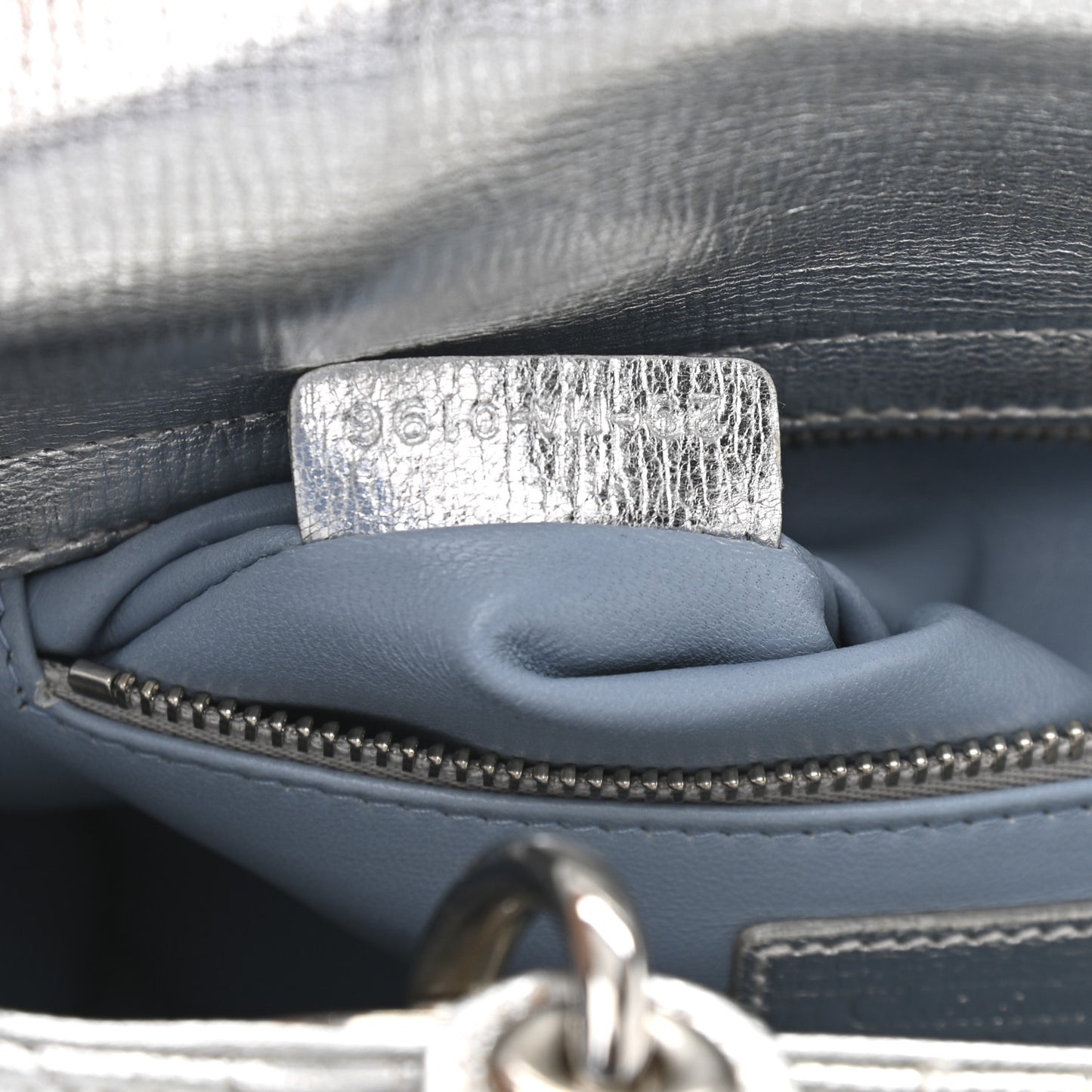 Metallic Grained Calfskin Cannage Small Lucky Badges My Lady Dior Silver
