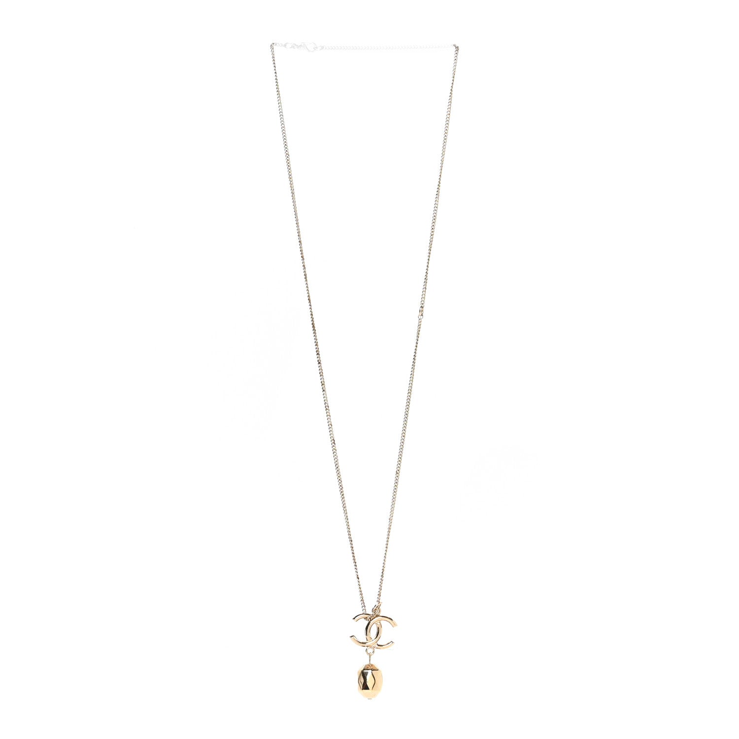 Chanel Metal Bead CC Drop CC Pendant Necklace Gold 3 of 5
