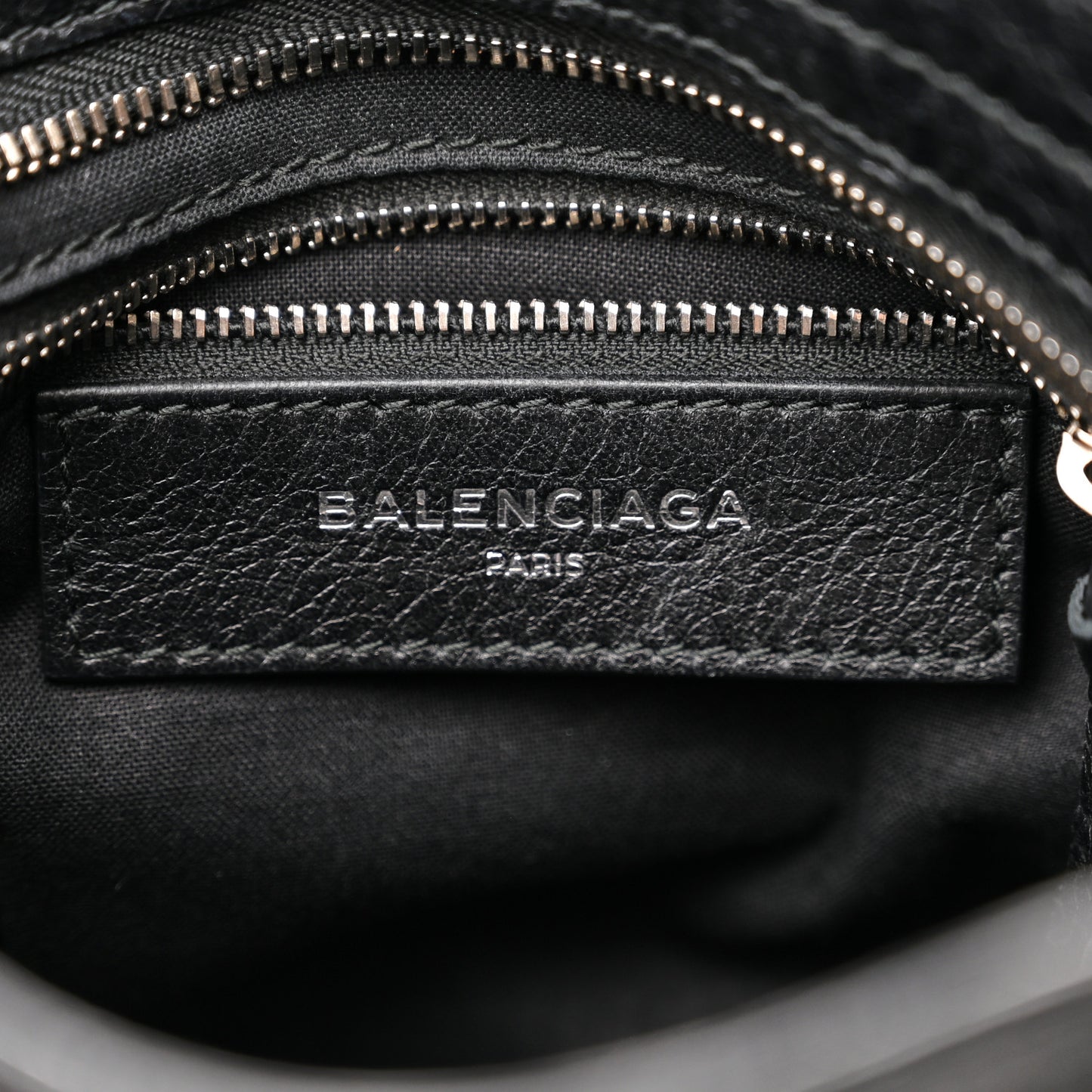 Agneau Classic Silver Hardware Mini City Logo Strap Black White