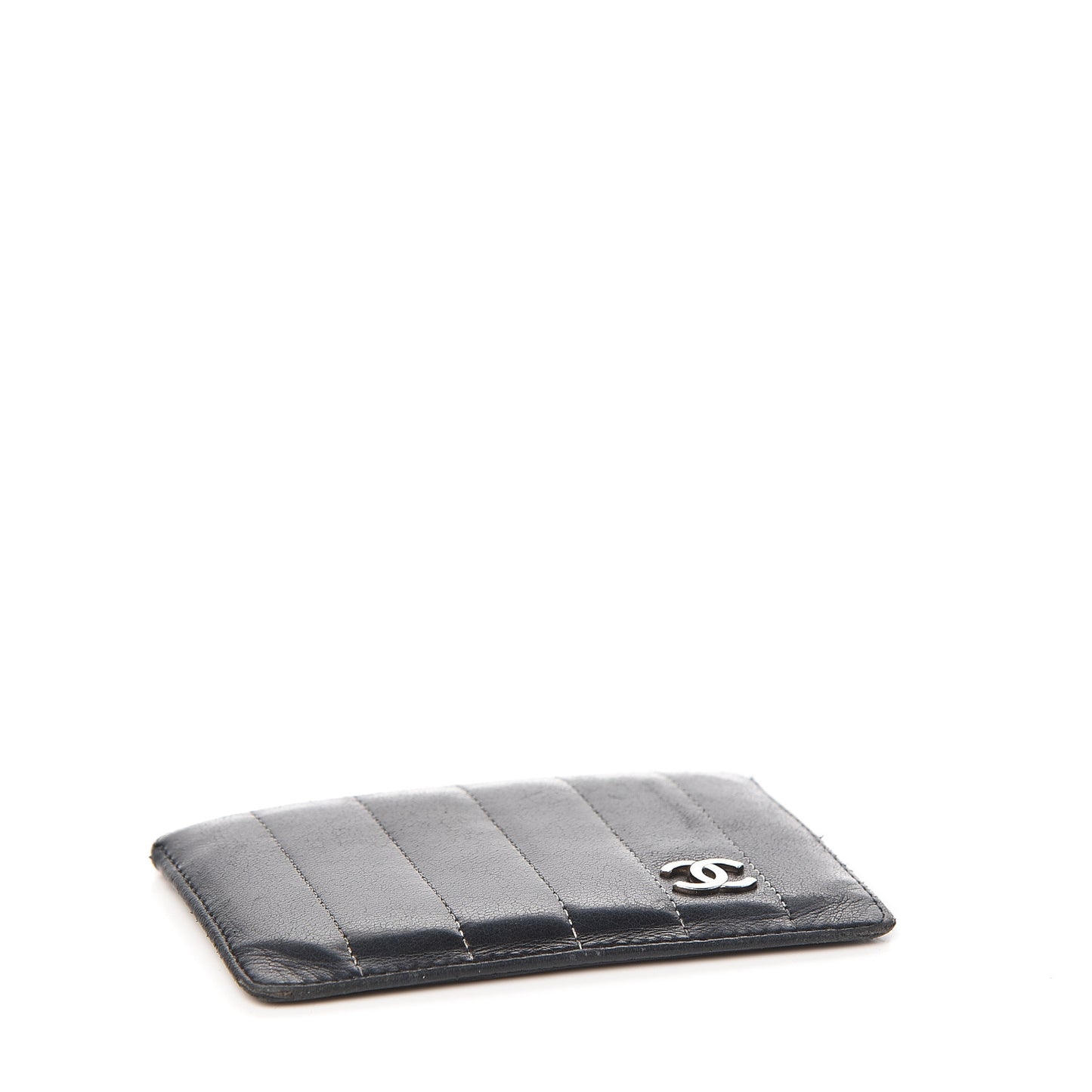 Lambskin Vertical Quilted Card Holder Black