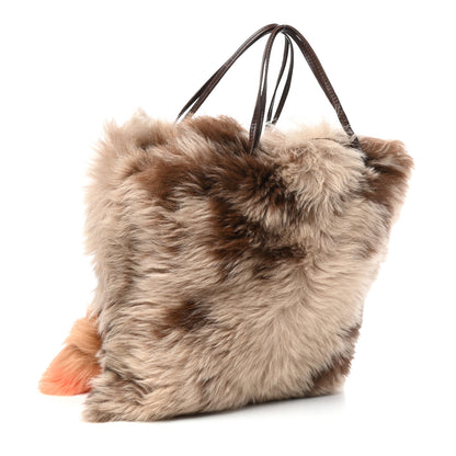 Prada Montone Shearling Fox Fur Saffiano Shoulder Bag Brown 3 of 9