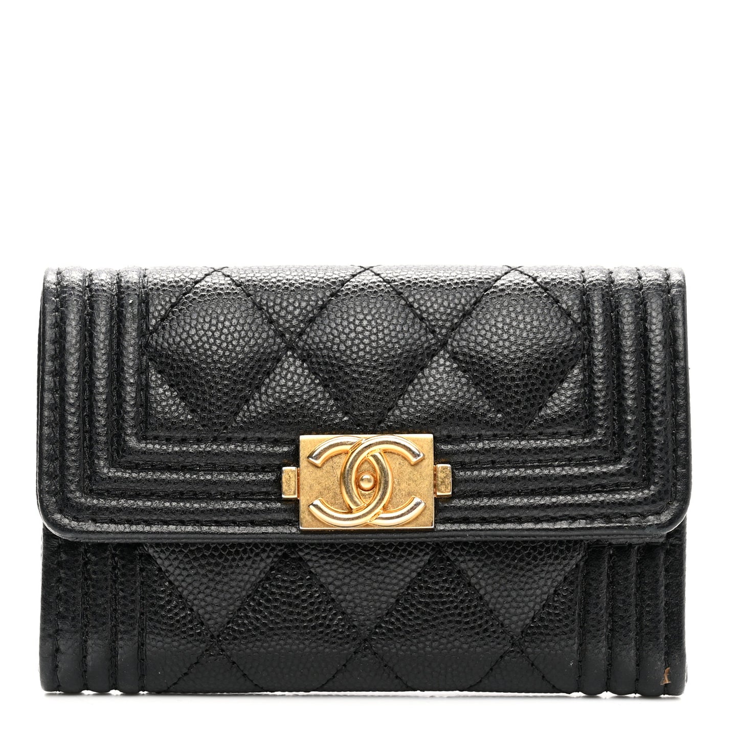 Caviar Quilted Boy Flap Card Holder Black
