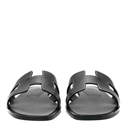 Hermes Box Calfskin Oran Sandals 37 Black 2 of 9