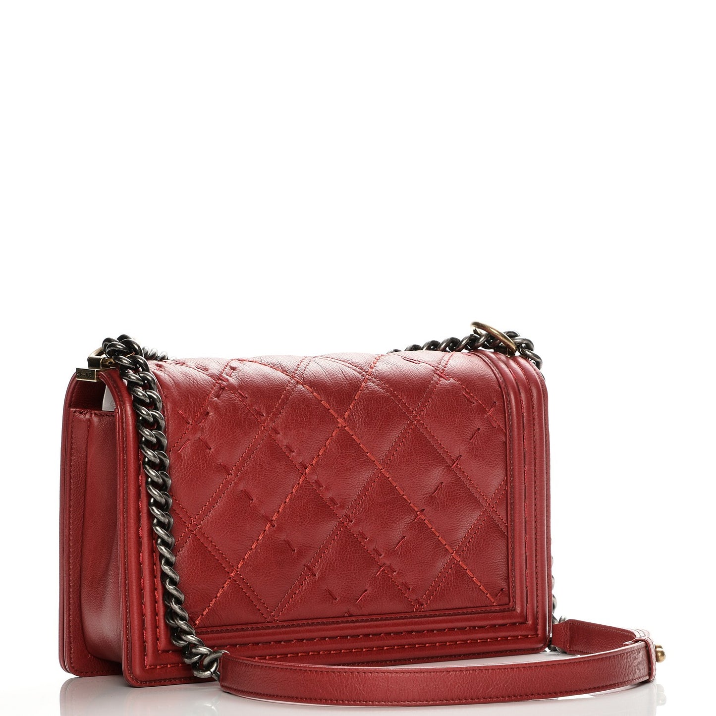 Calfskin Stitched New Medium Boy Flap Red