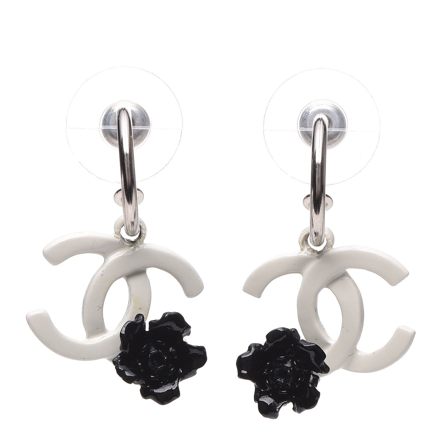 Enamel CC Camellia Drop Earrings White