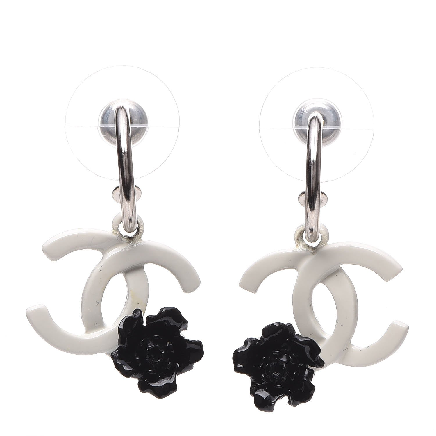 Chanel Enamel CC Camellia Drop Earrings White 1 of 5