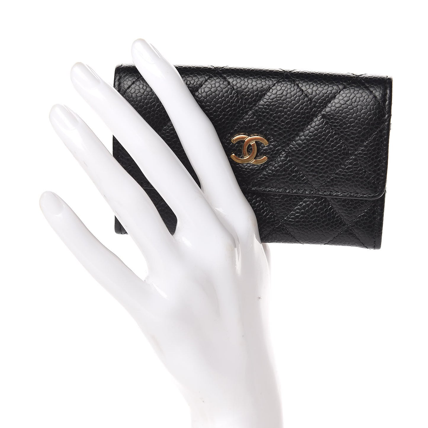 Caviar Quilted Flap Card Holder Black