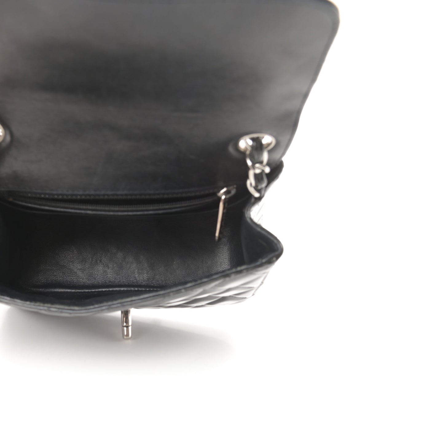 Patent Calfskin Sparkle Quilted Mini Square Flap Black