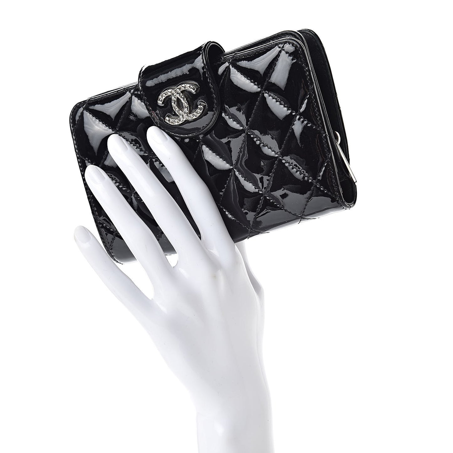 Patent Quilted Brilliant Zipped Pocket Wallet Black