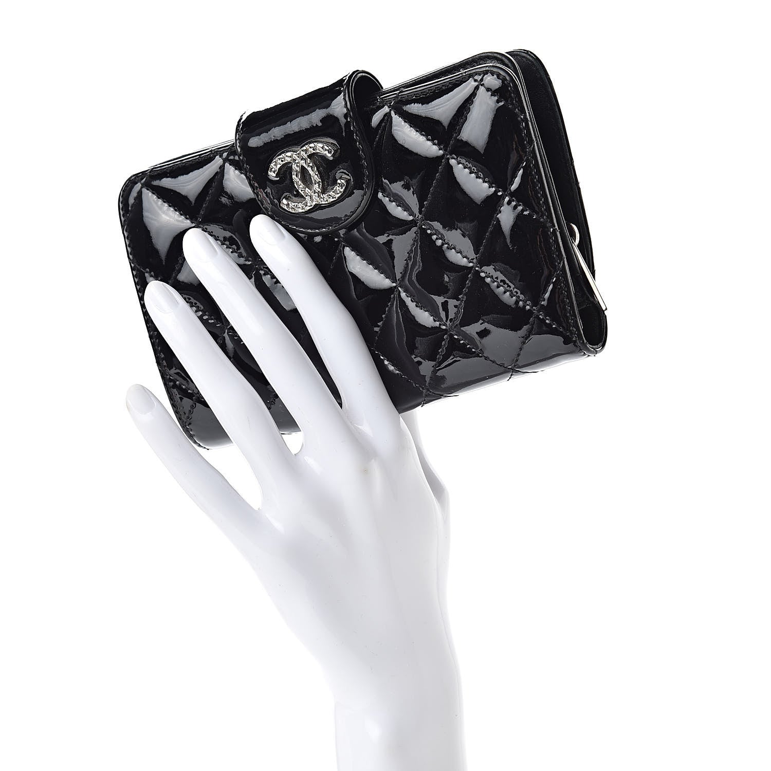 Chanel Patent Quilted Brilliant Zipped Pocket Wallet Black 2 of 13