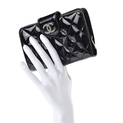 Chanel Patent Quilted Brilliant Zipped Pocket Wallet Black 2 of 13