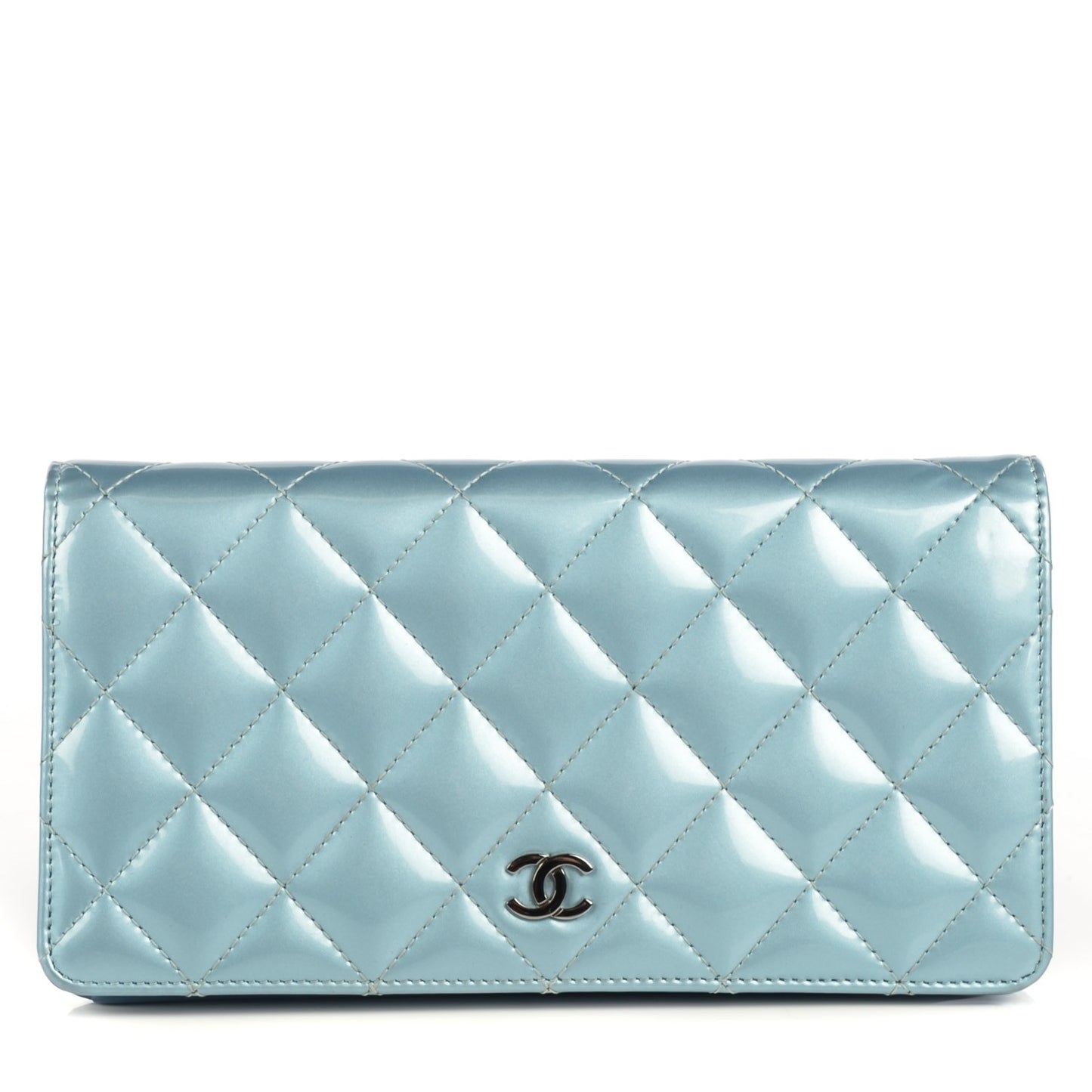 Patent Calfskin Quilted Yen Wallet Blue
