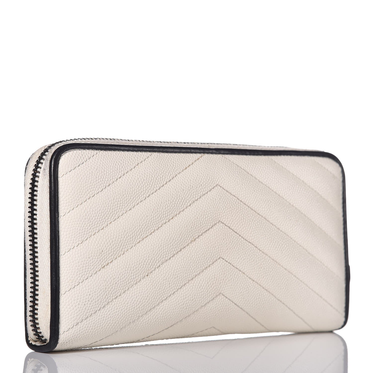 Saint Laurent Grain De Poudre Matelasse Chevron Monogram Zip Around Wallet Porcellana Black 3 of 10