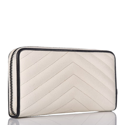 Saint Laurent Grain De Poudre Matelasse Chevron Monogram Zip Around Wallet Porcellana Black 3 of 10