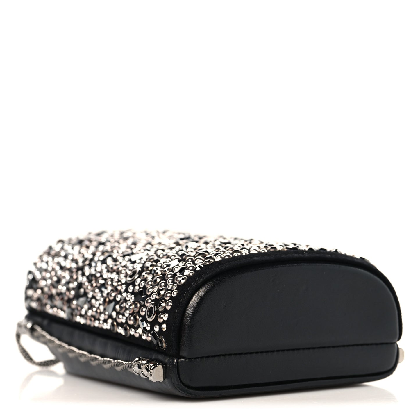 Crystal Calfskin Minaudiere Clutch Black