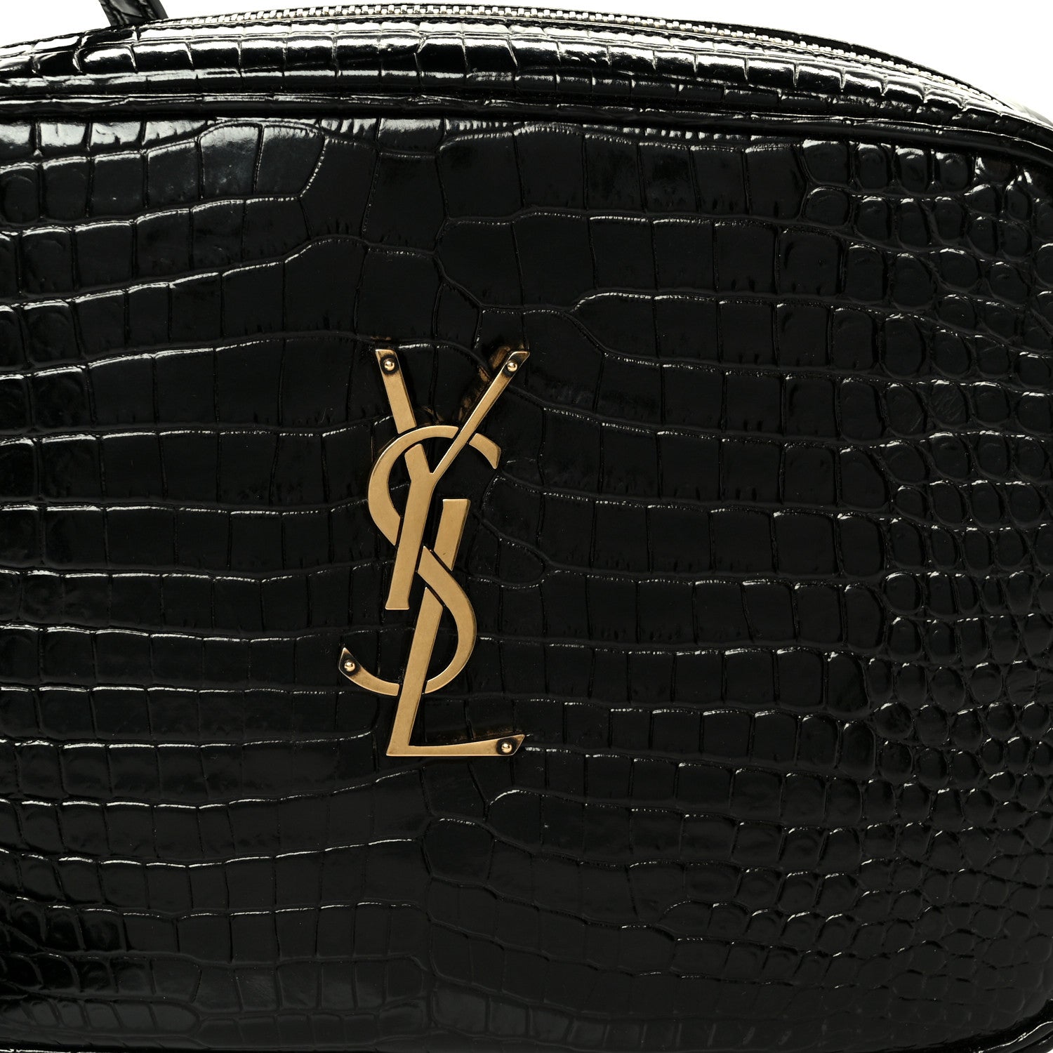 Saint Laurent Patent Calfskin Crocodile Embossed Monogram Lou Camera Bag Black 8 of 10