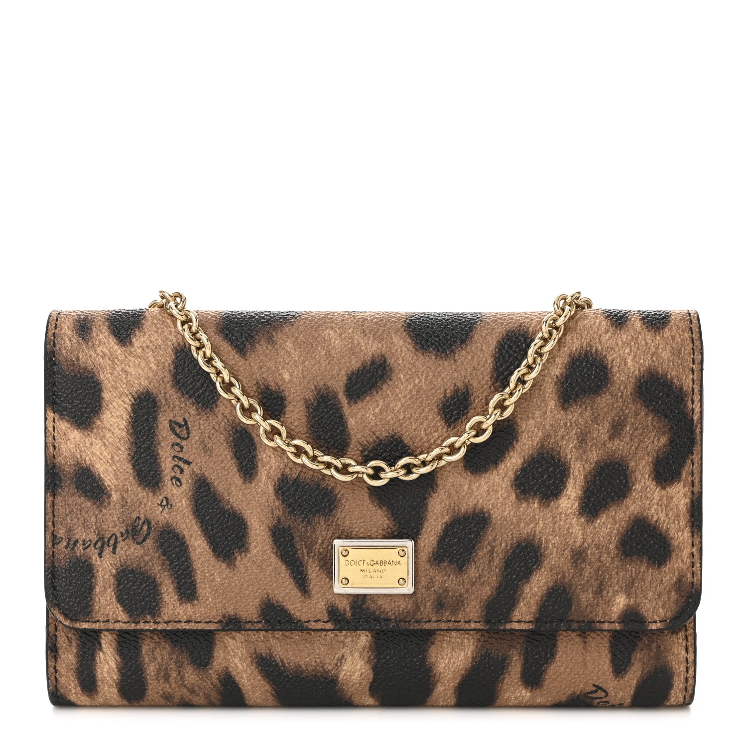 Dolce & Gabbana Dauphine Leopard Print Wallet On Chain Brown Black 1 of 9
