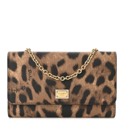 Dolce & Gabbana Dauphine Leopard Print Wallet On Chain Brown Black 1 of 9