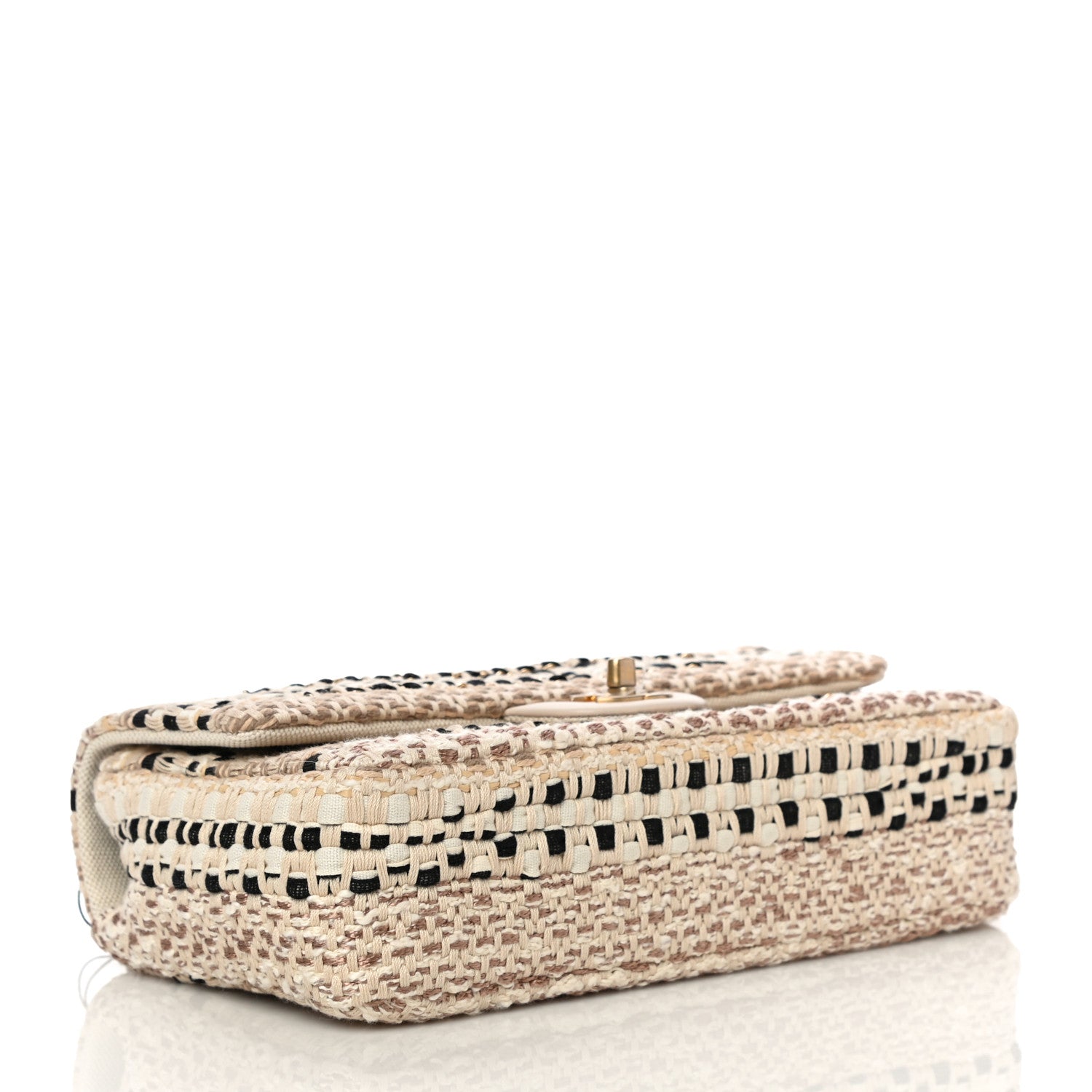 Chanel Cotton Raffia Lambskin Woven Medium Single Flap Beige Beige Black 4 of 10