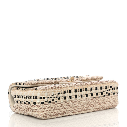 Chanel Cotton Raffia Lambskin Woven Medium Single Flap Beige Beige Black 4 of 10