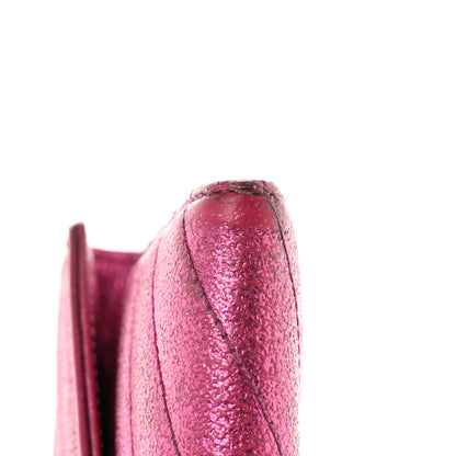 Saint Laurent Metallic Crackled Calfskin Matelasse Chevron Monogram Flap Wallet Fuchsia 10 of 13