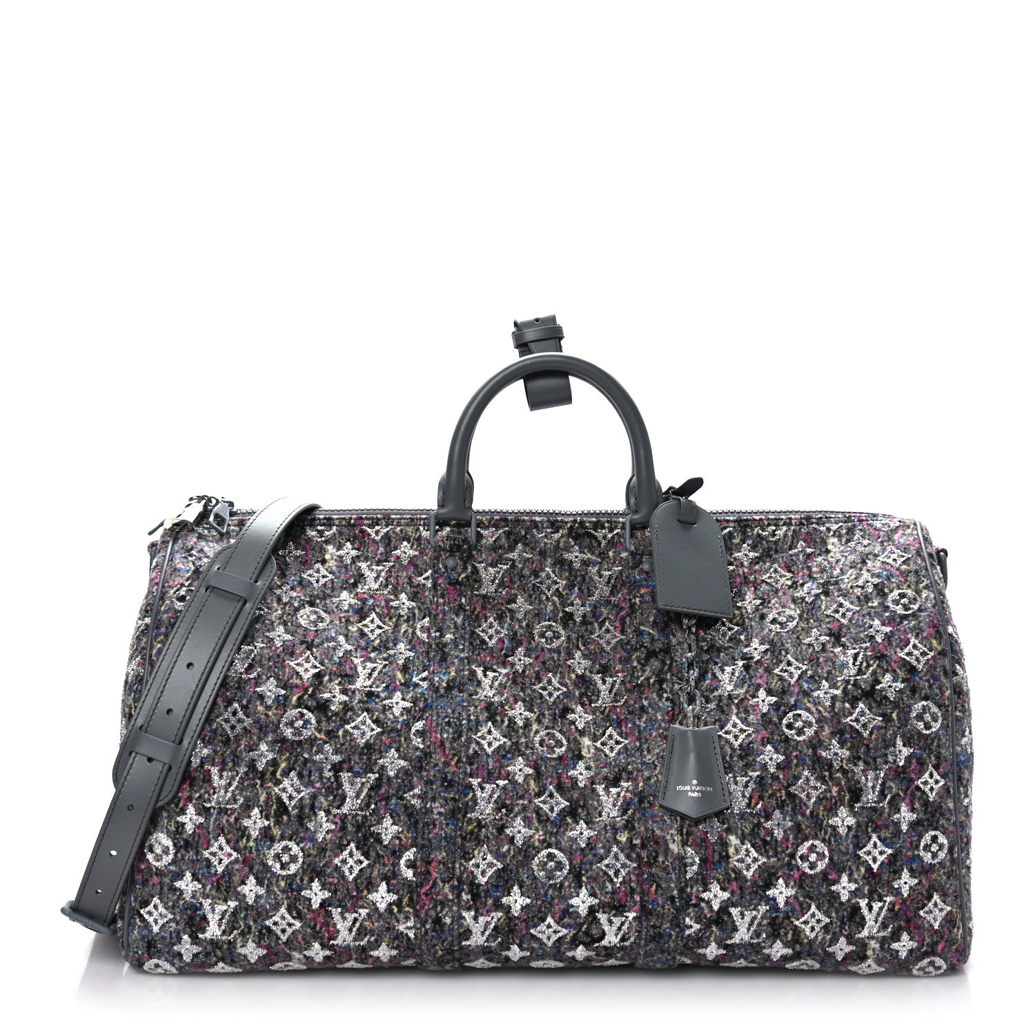 Louis Vuitton Wool Cotton Monogram Jacquard Embroidered LV Felt Keepall Bandouliere 50 Gris 1 of 10