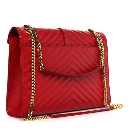 Saint Laurent Grain De Poudre Matelasse Chevron Large Monogram Satchel Lipstick Red 2 of 8